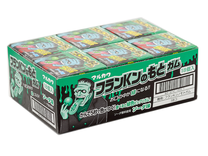 ЖЕВАТЕЛЬНАЯ РЕЗИНКА «MARUKAWA» 199,8 г
ЗЕЛЕНЫЙ ФРАНКЕНШТЕЙН
 вкус лимонада
 блок из 18 упак.